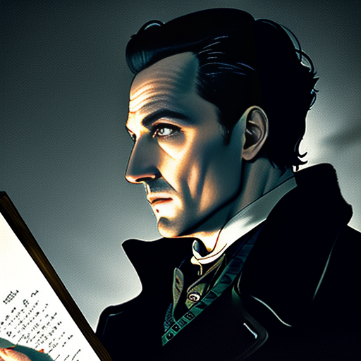 Sherlock Holmes, in deep thought, stands against the backdrop of the majestic dragon, linking the dots marked on a parchment, with a profile sketch of Moriarty casting a sinister shadow.